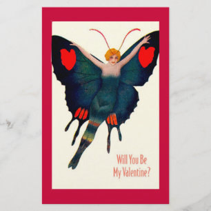 Vintage Butterfly Lady Valentine Stationery