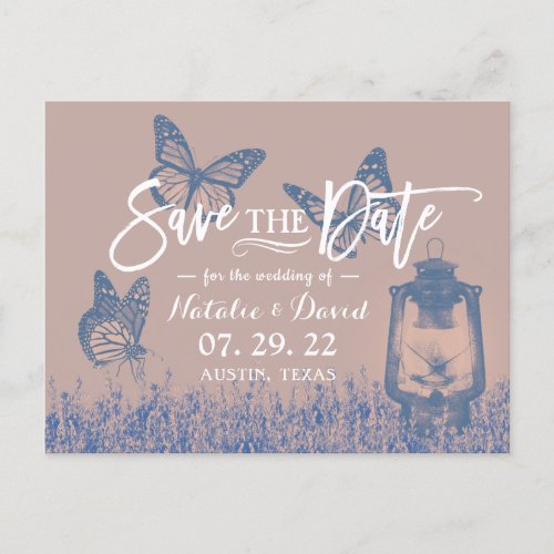 Vintage Butterfly Lantern  Flowers Save the Date Announcement Postcard