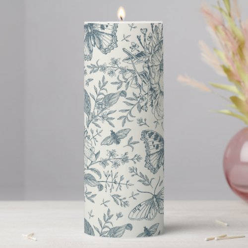 Vintage Butterfly Luna Moth and Flowers  Pillar Candle