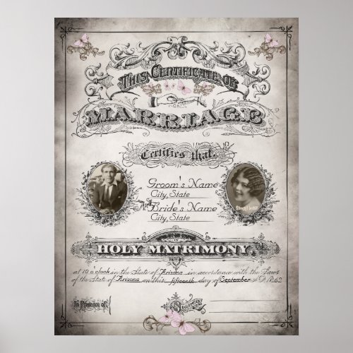 Vintage Butterfly Marriage Certificate Poster