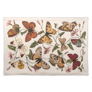 Vintage Butterfly &Moth Artistic Floral Cloth Placemat