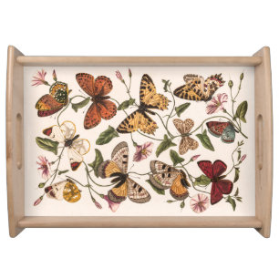 Vintage Butterfly & Moth Artistic Floral Serving Tray