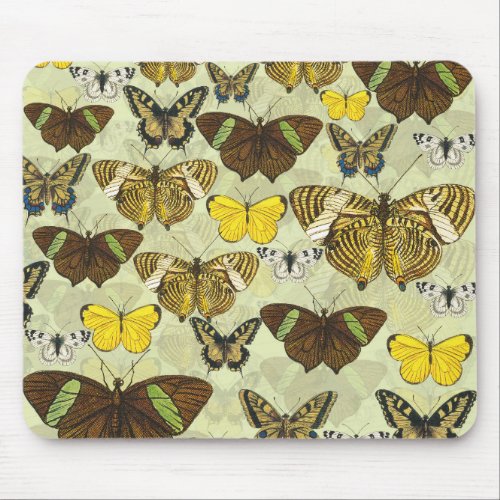 Vintage Butterfly Moth Chart Pattern Mouse Pad