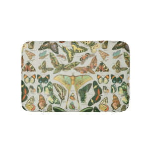 Vintage Butterfly Moth Pattern Print Bathroom Mat