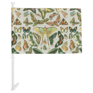 Vintage Butterfly Moth Pattern Print Car Flag