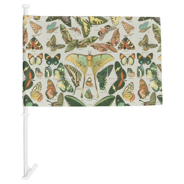 Vintage Butterfly Moth Pattern Print Car Flag (Front)