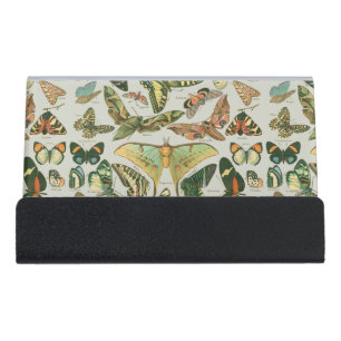 Vintage Butterfly Moth Pattern Print Desk Business Card Holder