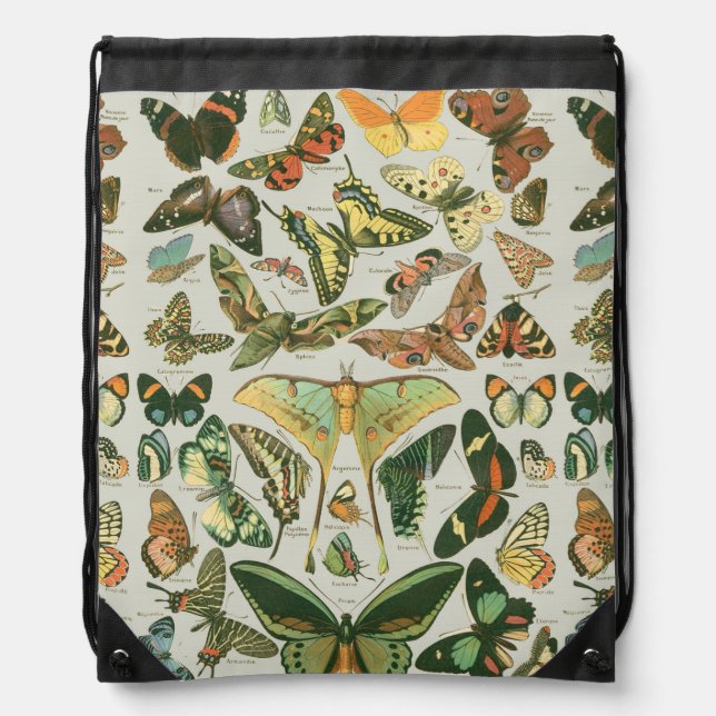 Vintage Butterfly Moth Pattern Print Drawstring Bag (Front)