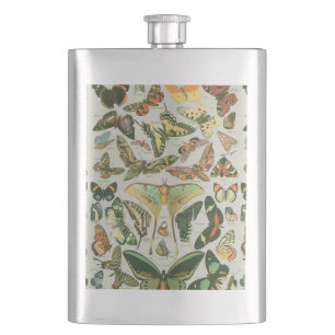 Vintage Butterfly Moth Pattern Print Flask