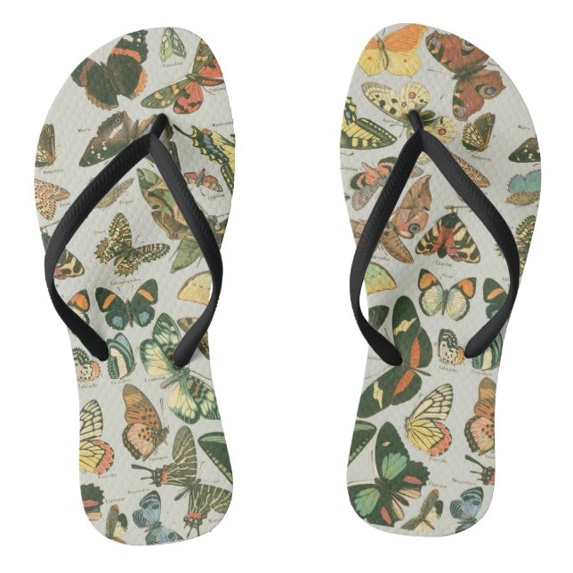 Vintage Butterfly Moth Pattern Print Flip Flops (Footbed)