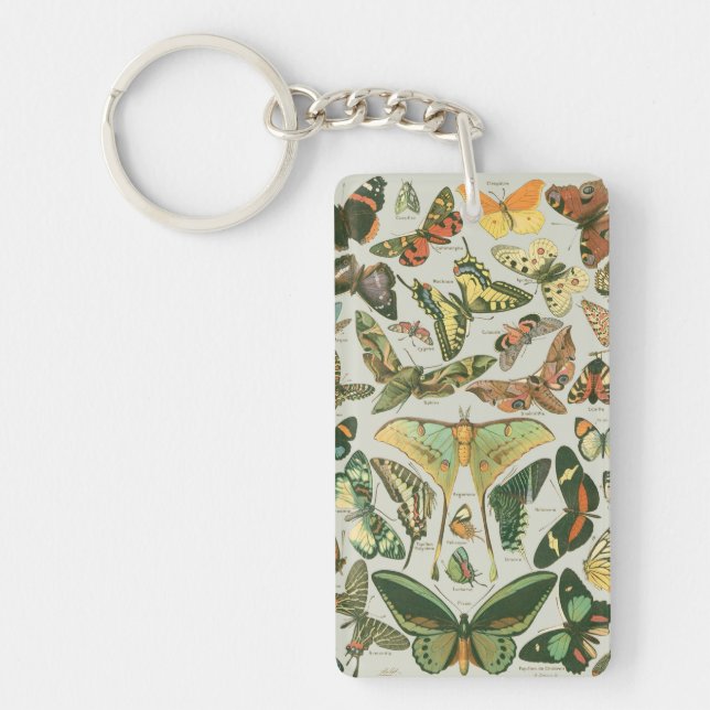 Vintage Butterfly Moth Pattern Print Keychain (Front)
