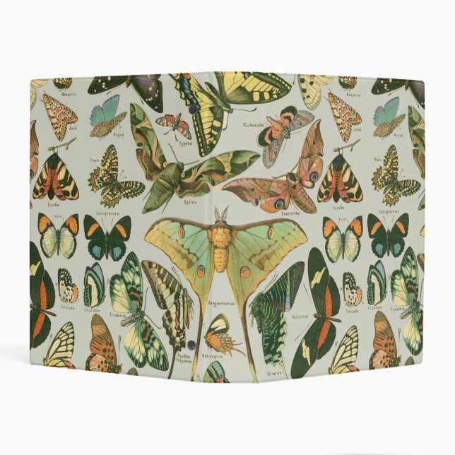 Vintage Butterfly Moth Pattern Print Mini Binder (Background)