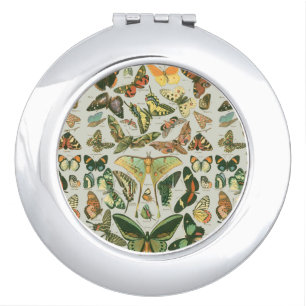 Vintage Butterfly Moth Pattern Print Mirror For Makeup