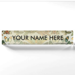 Vintage Butterfly Moth Pattern Print Name Plate