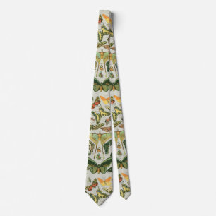 Vintage Butterfly Moth Pattern Print Neck Tie