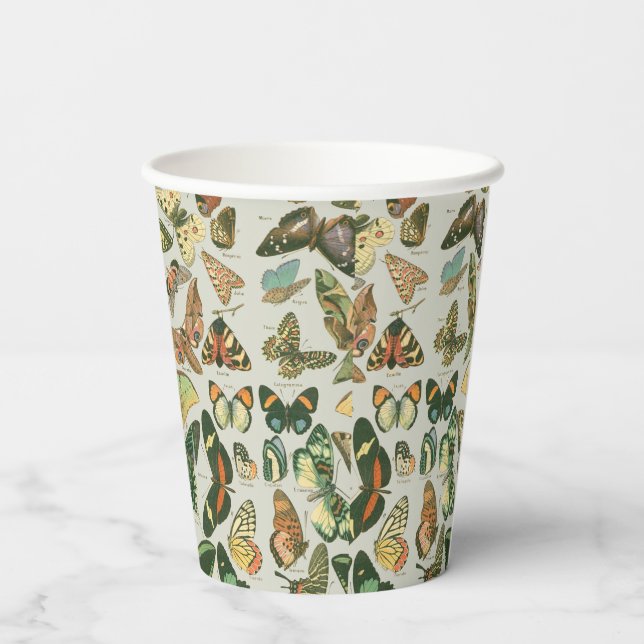 Vintage Butterfly Moth Pattern Print Paper Cups (Back)
