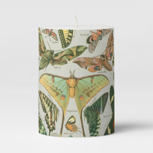 Vintage Butterfly Moth Pattern Print Pillar Candle