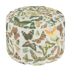 Vintage Butterfly Moth Pattern Print Pouf