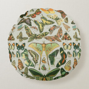 Vintage Butterfly Moth Pattern Print Round Pillow