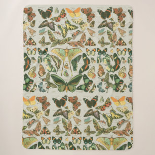 Vintage Butterfly Moth Pattern Print Sherpa Blanket