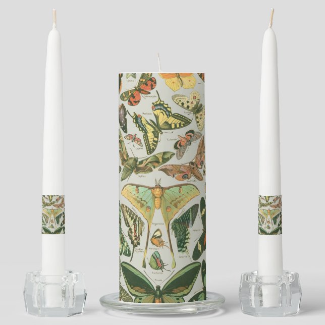 Vintage Butterfly Moth Pattern Print Unity Candle Set (Front)