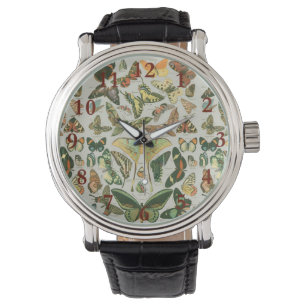 Vintage Butterfly Moth Pattern Print Watch
