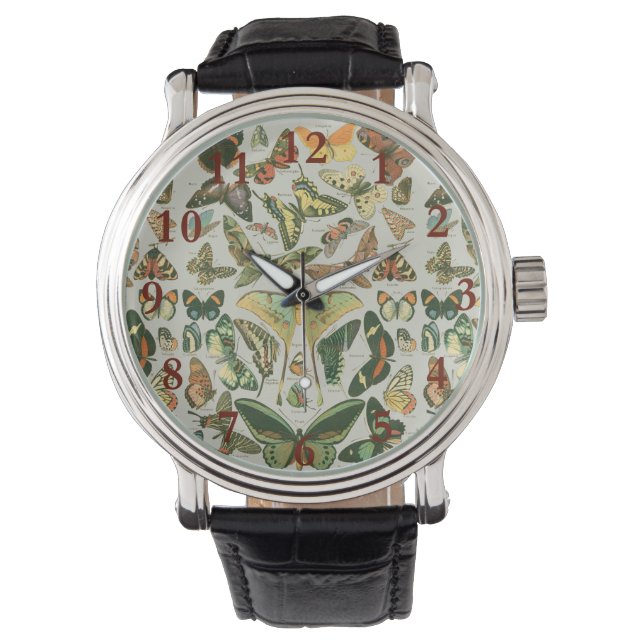 Vintage Butterfly Moth Pattern Print Watch (Front)