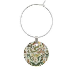 Vintage Butterfly Moth Pattern Print Wine Glass Charm