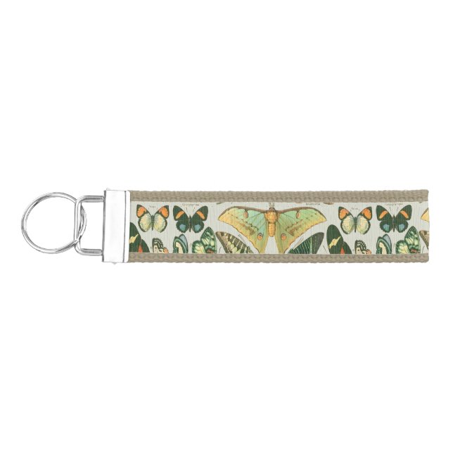 Vintage Butterfly Moth Pattern Print Wrist Keychain (Keys on Left)