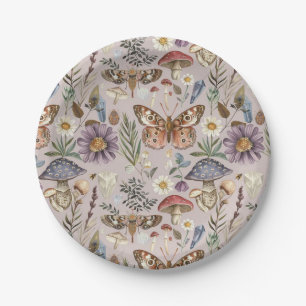 Vintage butterfly mushroom and flower paper plates
