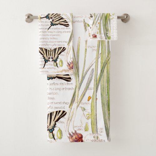 Vintage Butterfly Narcissus Flowers Bath Towel Set