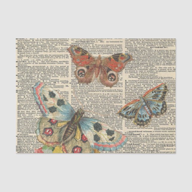 Vintage Butterfly Newspaper Decoupage Tissue Paper (Front)