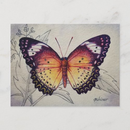 Vintage Butterfly No 3 Watercolor Art Postcard
