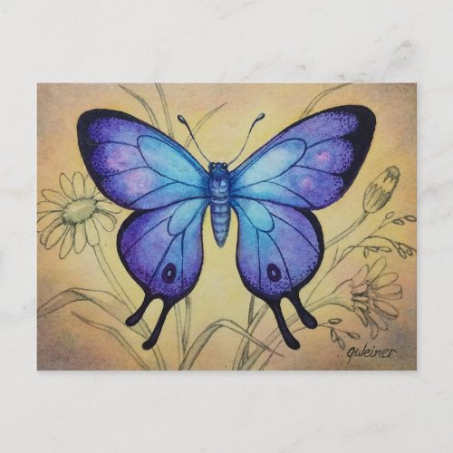 Vintage Butterfly No 5 Watercolor Art Postcard