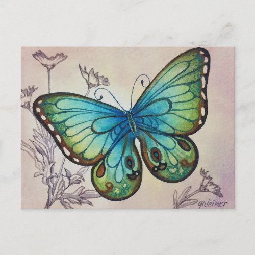 Vintage Butterfly No 7 Watercolor Art Postcard