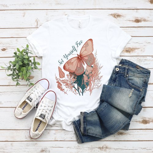 Vintage Butterfly on Flower T_Shirt