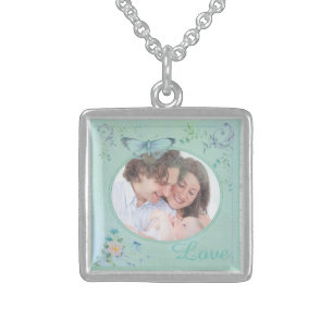 Vintage Butterfly Oval Custom Photo Sterling Silver Necklace