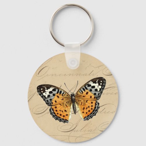 Vintage Butterfly Painted Lady Calligraphy  Keychain