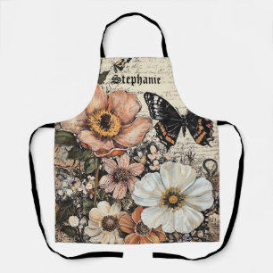 Vintage Butterfly Peony Botanical Apron