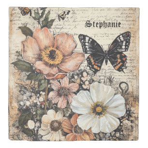 Vintage Butterfly Peony Botanical Duvet Cover