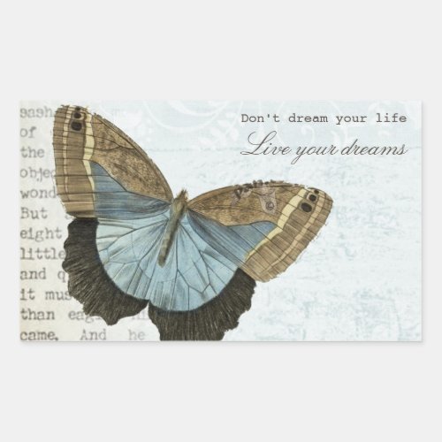 Vintage butterfly positive inspirational quote rectangular sticker