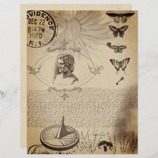 Vintage Butterfly Post Stamp Old Sepia Paper (Front/Back)