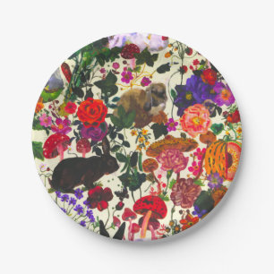 Vintage Butterfly Rabbit Garden Floral Watercolor Paper Plates