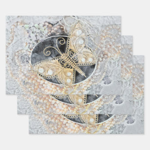 Vintage Butterfly Romantic Gold White Black Art Wrapping Paper Sheets