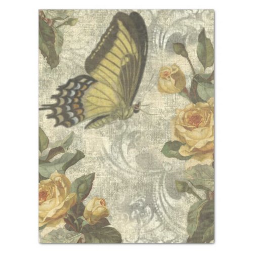 Vintage Butterfly  Roses Shabby Chic Decoupage Tissue Paper