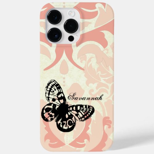 Vintage Butterfly Simply Peachy Damask iPhone Case