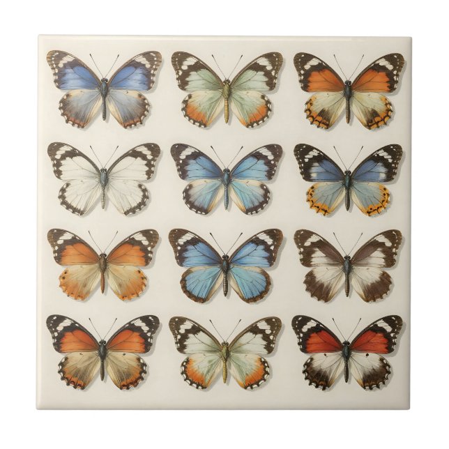 Vintage Butterfly Specimen Collection Ceramic Tile (Front)