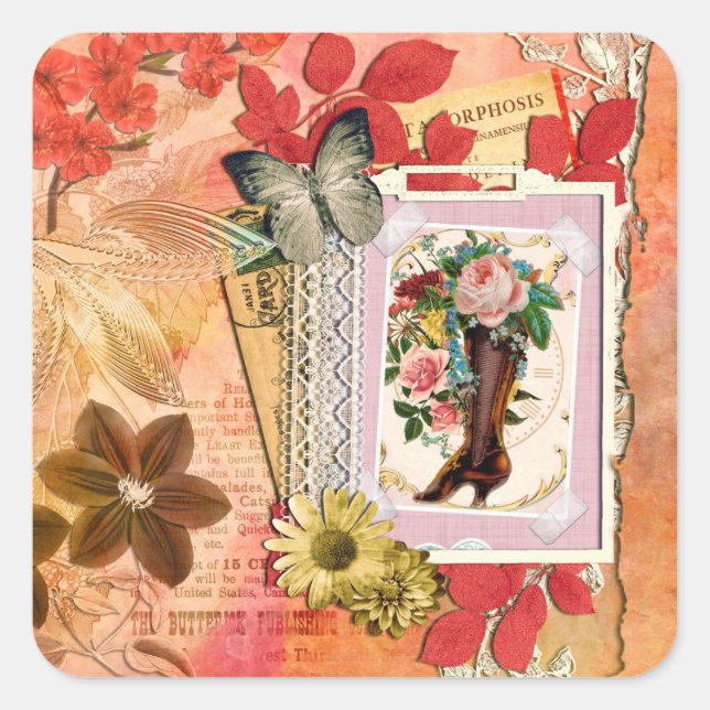 Vintage Butterfly Square Sticker (Front)