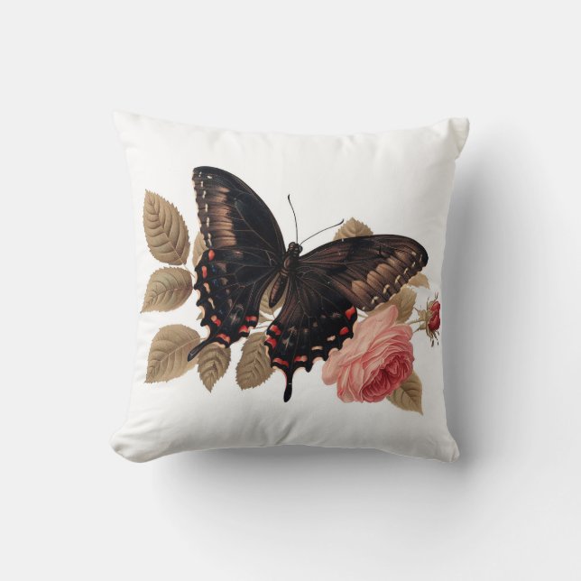 Vintage Butterfly Throw Pillow (Front)