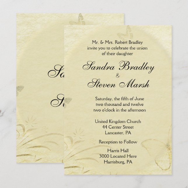 Vintage Butterfly Wedding Invitation (Front/Back)